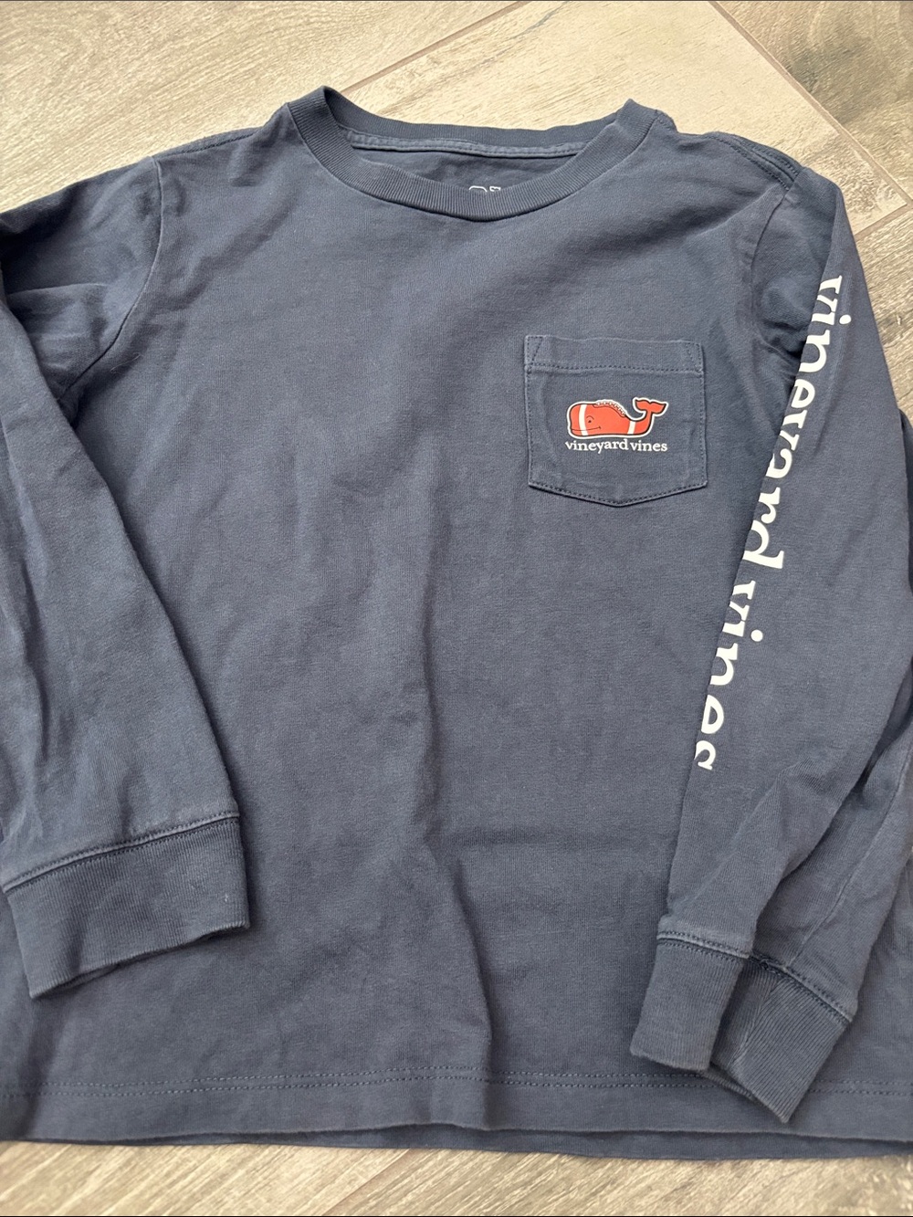 Boys size 6 Vineyard Vines  Navy  “FOOTBALL “ Long Sleeve Pocket Tee